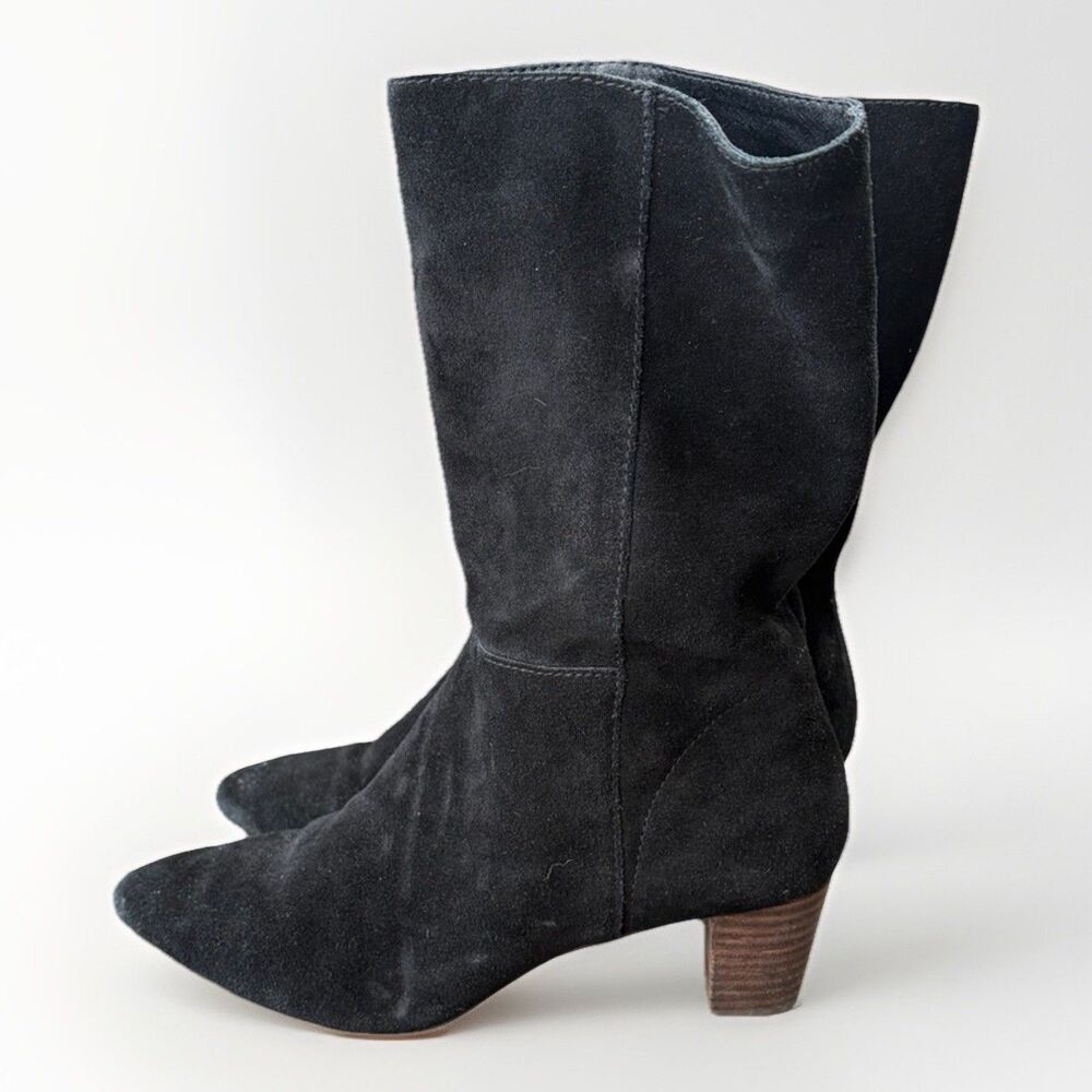 Lucky Brand Women's Zaahira Mid Calf Boot Size 5.5 Black Suede Pill On Bootie